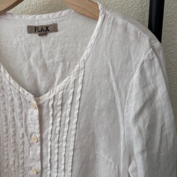 FLAX Lagenlook Linen White Button Down Blouse Size Small - Picture 3 of 6